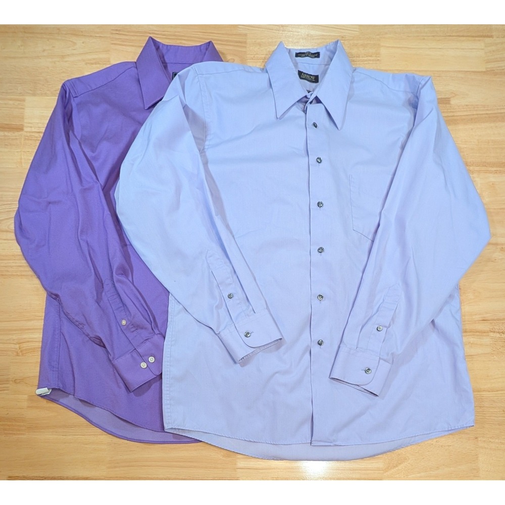 Arrow USA 1851 Mens Fitted Dress Shirt 2 Pack Purple Light 16 34/35 No Iron